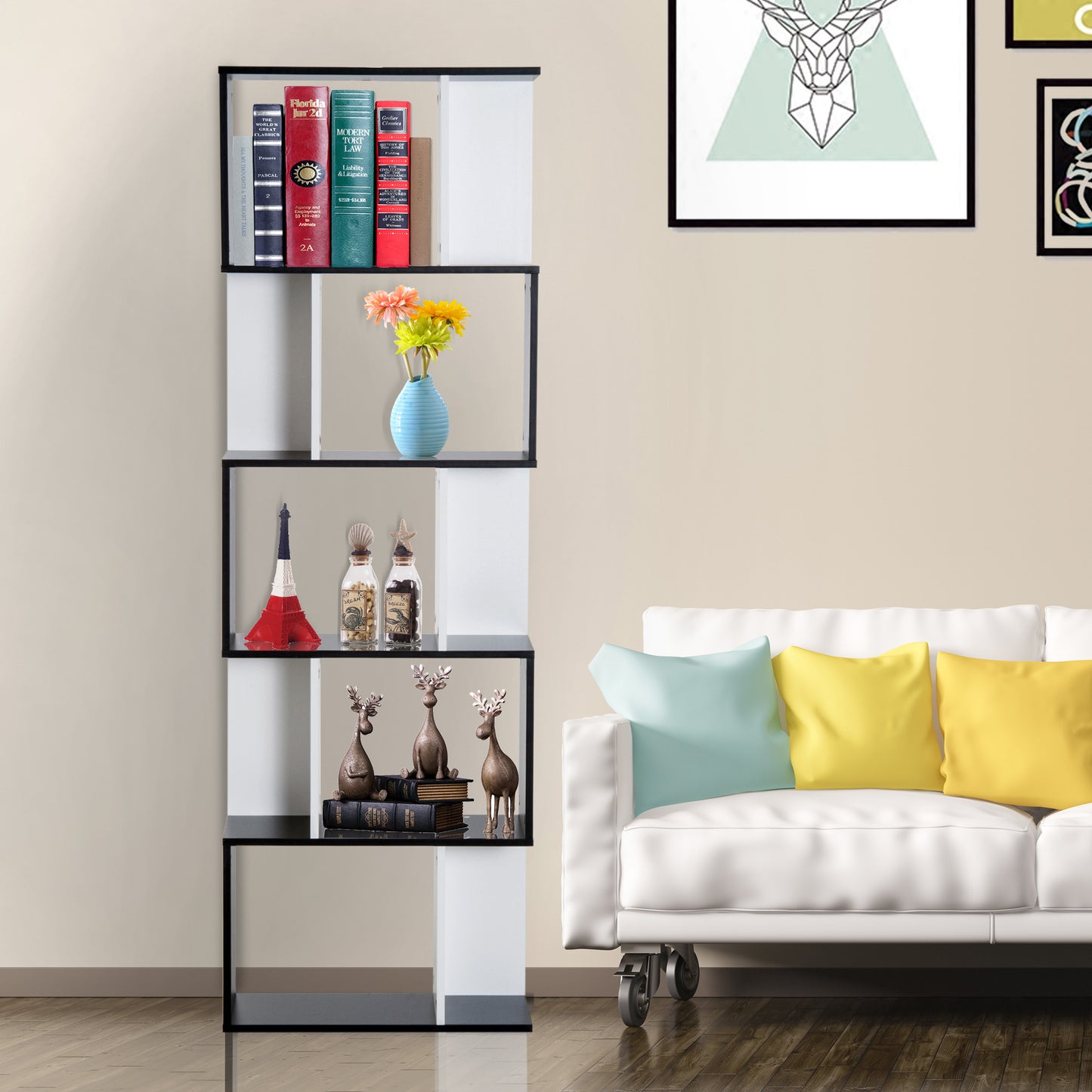 HOMCOM Modern S Shaped Bookcase Living Room